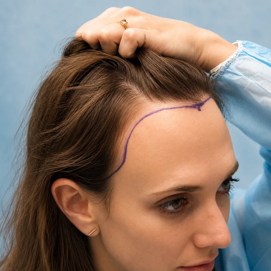 Hairline design for a hair transplant for women at DHI Panamá